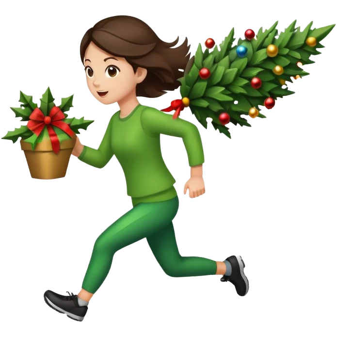 girl running and stealing christmas tree emoji