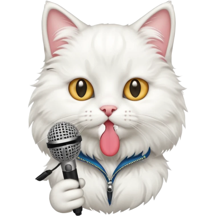 white cat holding microphone emoji