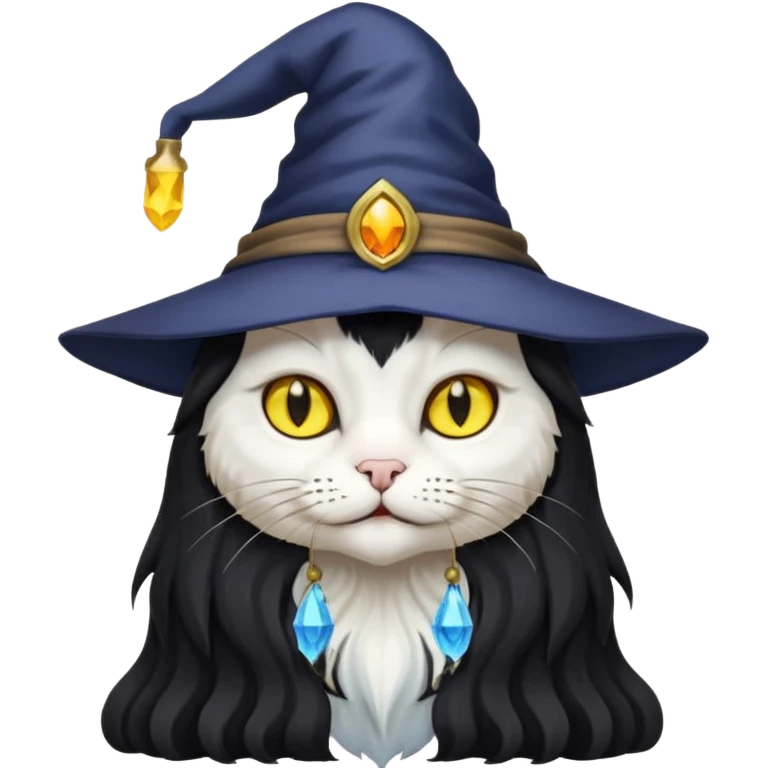 Black and white cat that is a sorcerer emoji