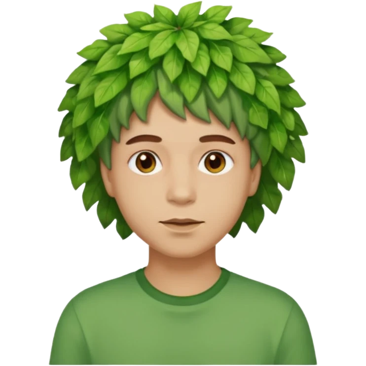 The Tree of Wisdom of The Wiggles with light skin, brown eyes, green leaves wig, green shirt emoji