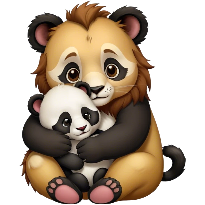 Cute Lion hug panda baby emoji