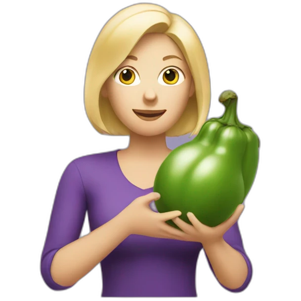 blonde woman holding a brinjal in her hands emoji
