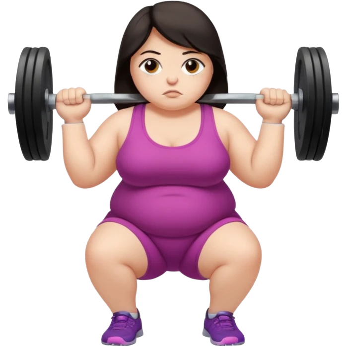 Sad fat girl lifting weights dark hair emoji