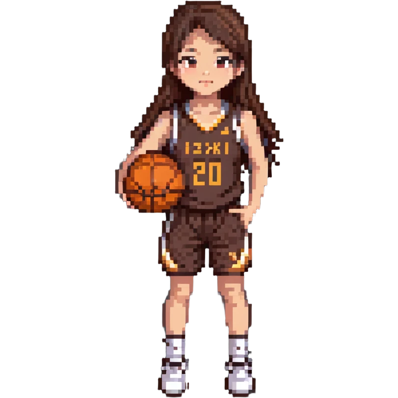 Asian Girl with brown long hair in a basketball suit emoji