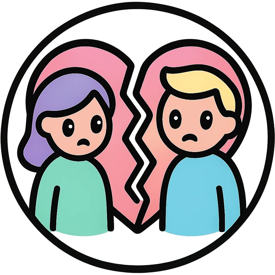 little alchemy style icon
subject: divorce
border: medium-black
shape: round, circular
background: white
style: full color fill with medium black outlining emoji