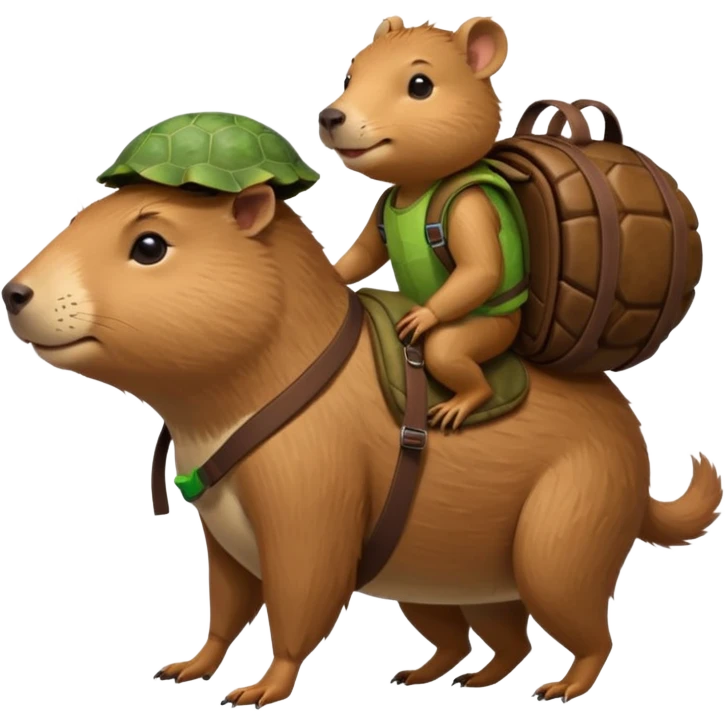 Capibara con mochila de tortuga y un perro en la cabeza  emoji