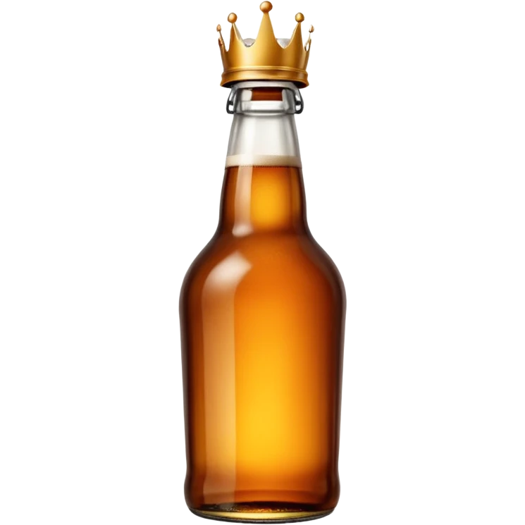 glass bottle of beer with warm amber hue visible through transparent glass, long neck, capped with metal crown, subtle condensation suggesting coldness, classic clean shape, no label or branding, soft lighting, subtle shadows, emoji scale emoji
