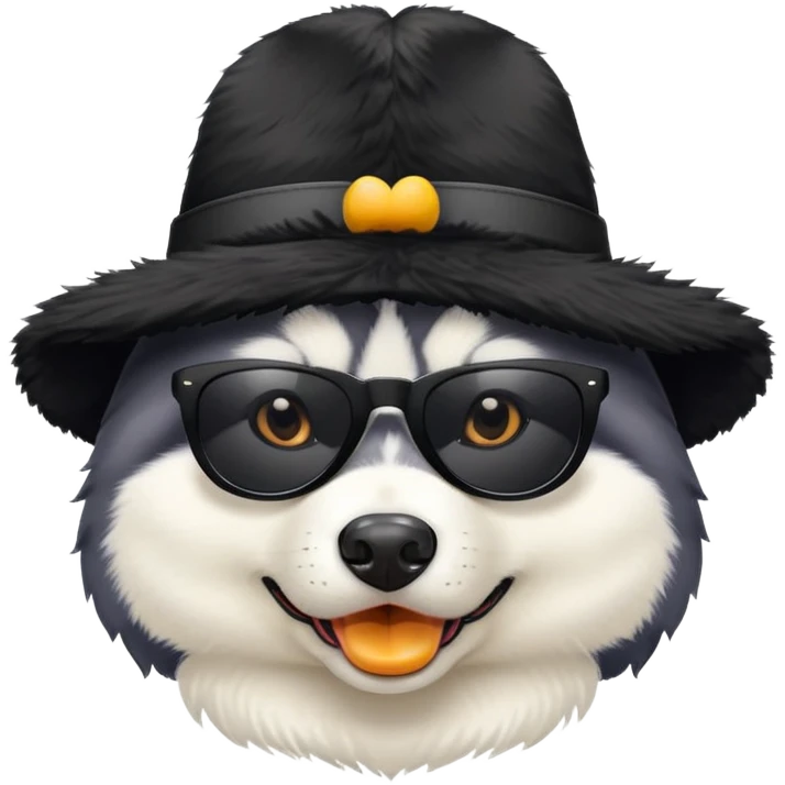 Husky dog wearing black sunglasses and a hat with duck pattern emoji