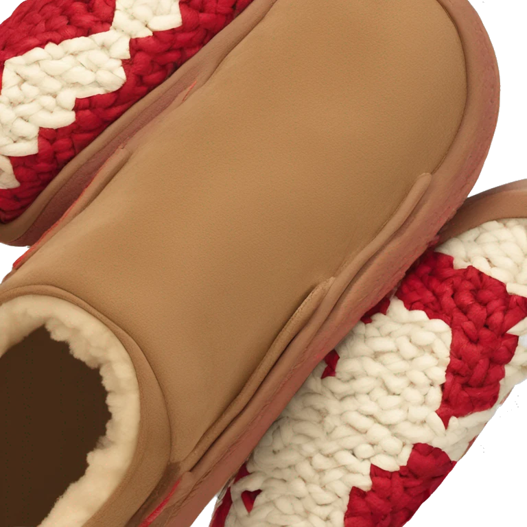 Camel color platform slip-on UGG slippers. thin red woven zig-zag trim line detail on the cuff emoji