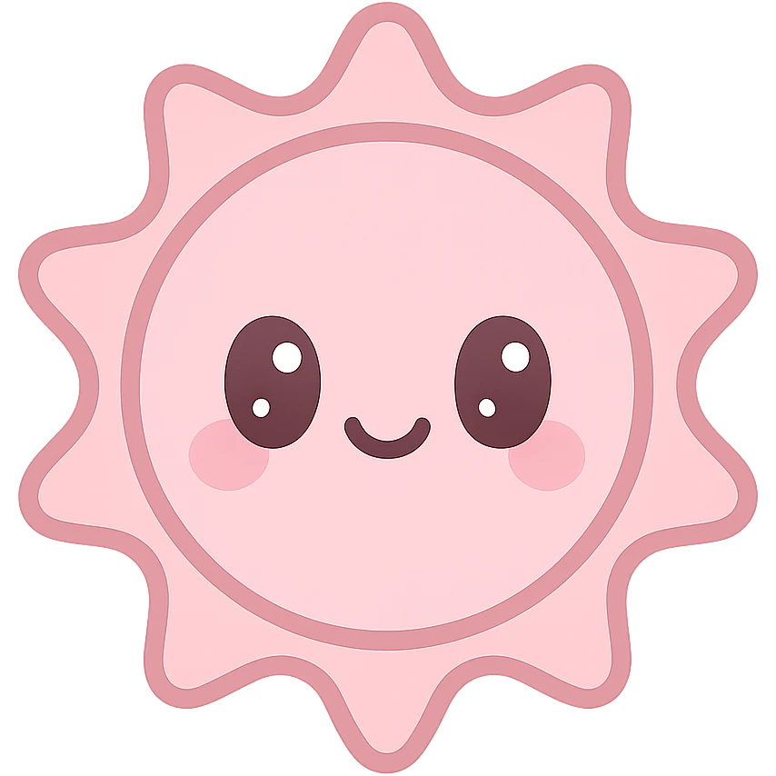 kawaii style icon of a pink sun with a cute face, soft pinks emoji