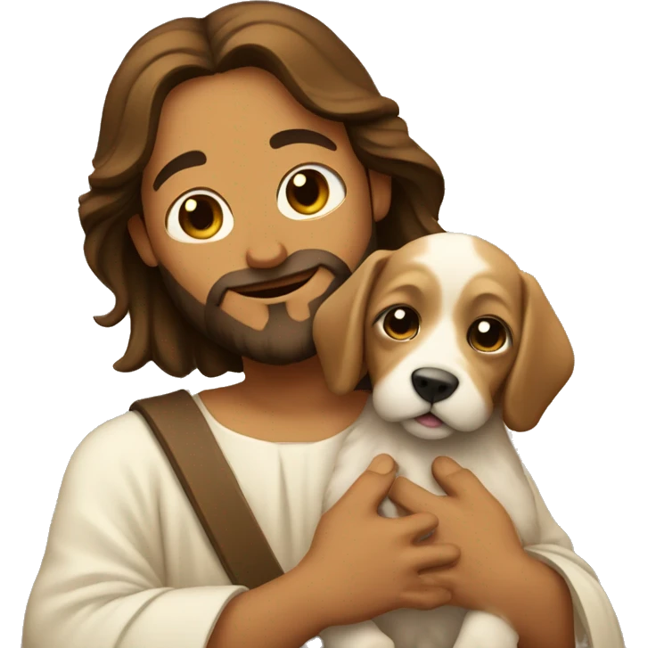 Jesus holding a cute puppy emoji