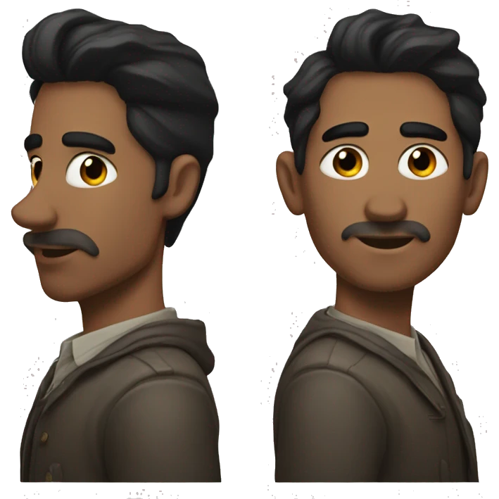 A man with black hair, black eyes, and elongated eyebrows, and with hunter eyes  emoji