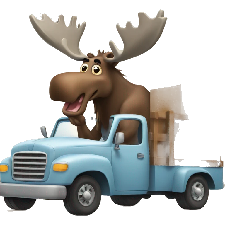 Cartoon moose driving in a truck emoji
