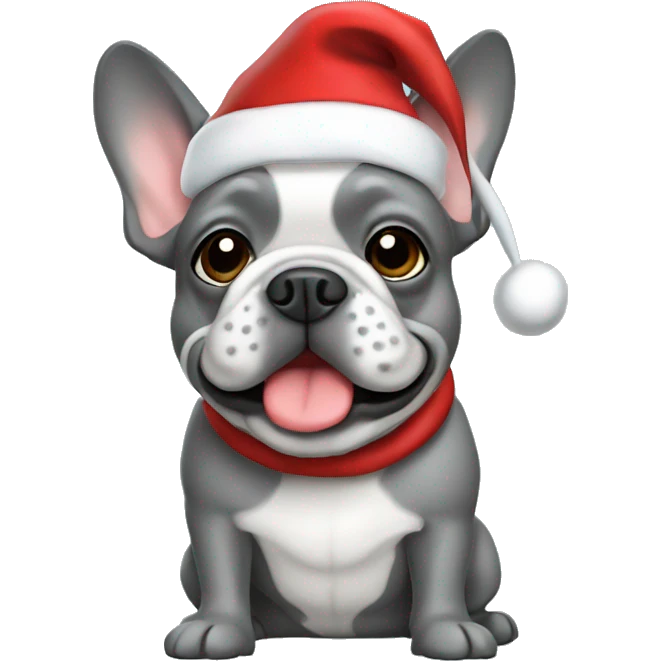 Grey Frenchie in a Santa hat emoji