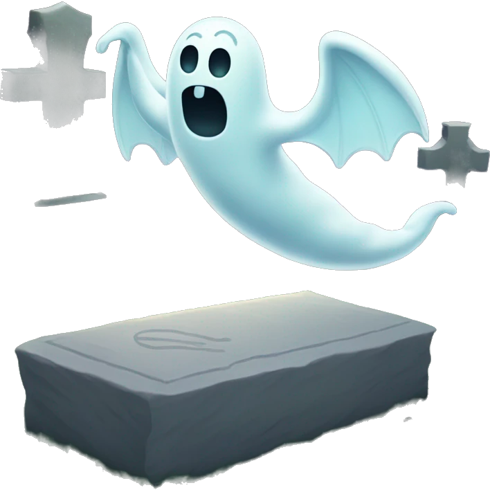 ghost worm flying above gravestone emoji