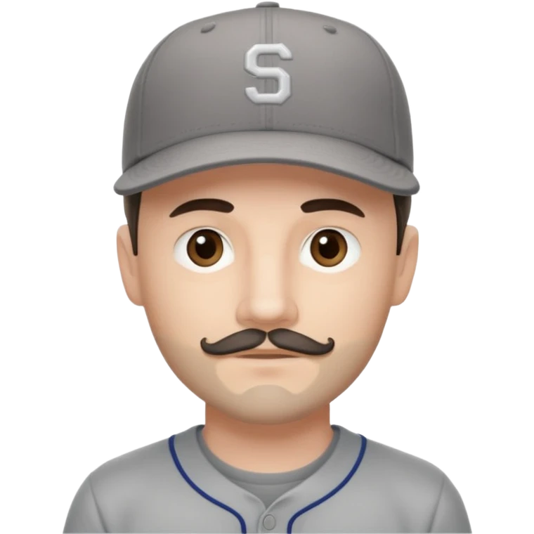 white young male with small dark brown goatee beard and moustache with grey tones wearing a grey baseball cap backwards with hazel eyes emoji
