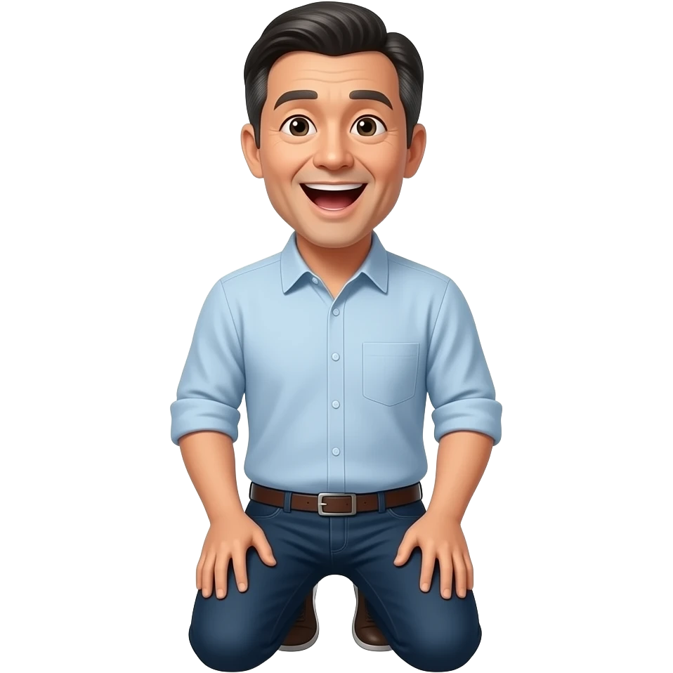 Kneeling man 50 years old dark hair kneeling mouth open emoji