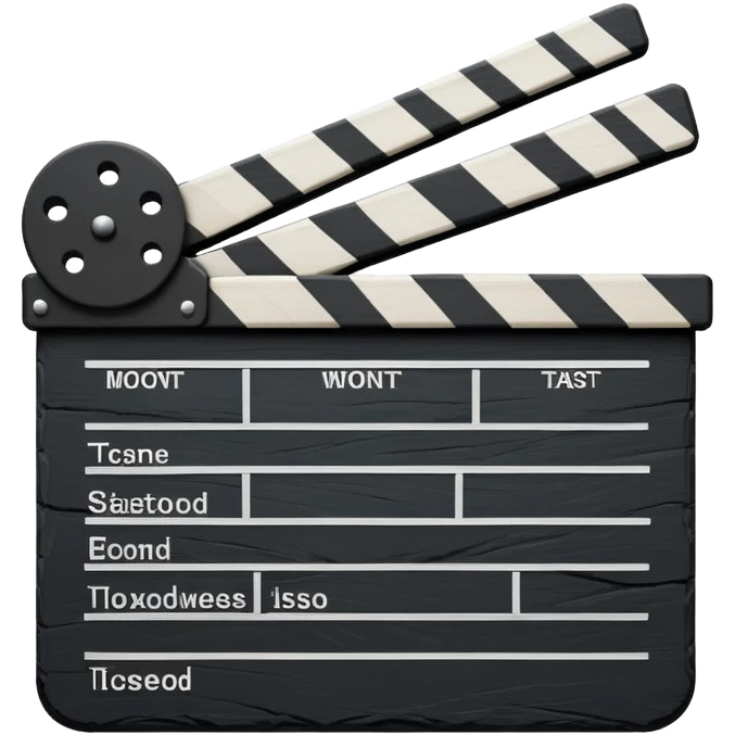 stylized movie clapperboard with minimal detail, black slate with white stripe emoji