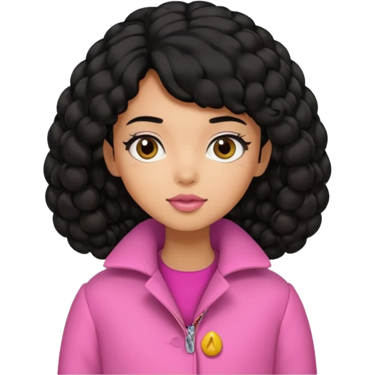 A caramel skinned girl that’s has puffy black hair in a puff skinny and wears a pink coat  emoji