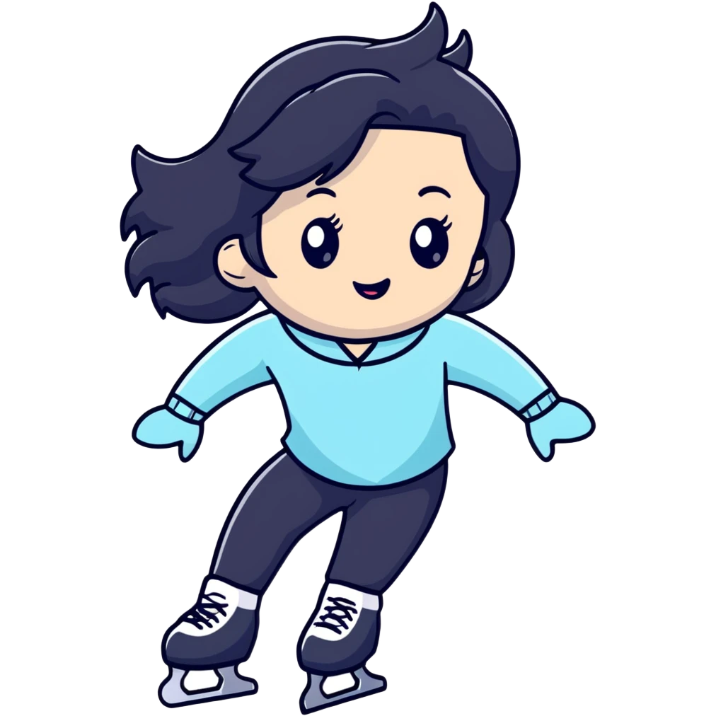 pale girl with long black hair ice skating emoji