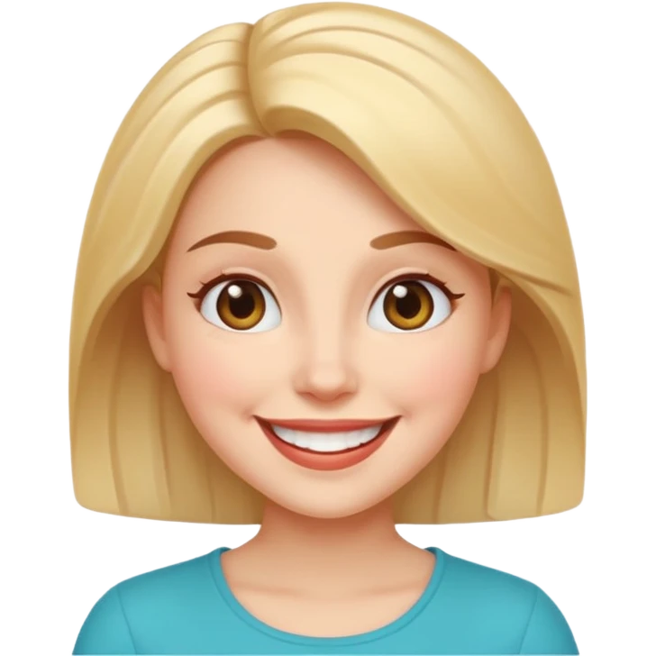 cheerful woman with a bright smile, radiating happiness and good mental health, expressive eyes, positive uplifting vibe, iOS 18 memoji style emoji