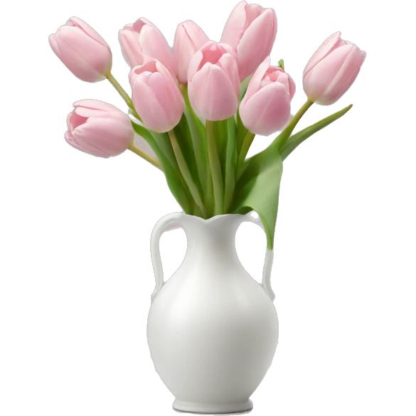 Light pink tulips in white vase in bow  emoji