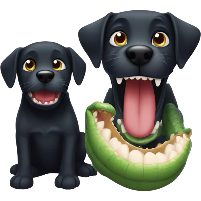 Black dog with plush alligator in mouth emoji