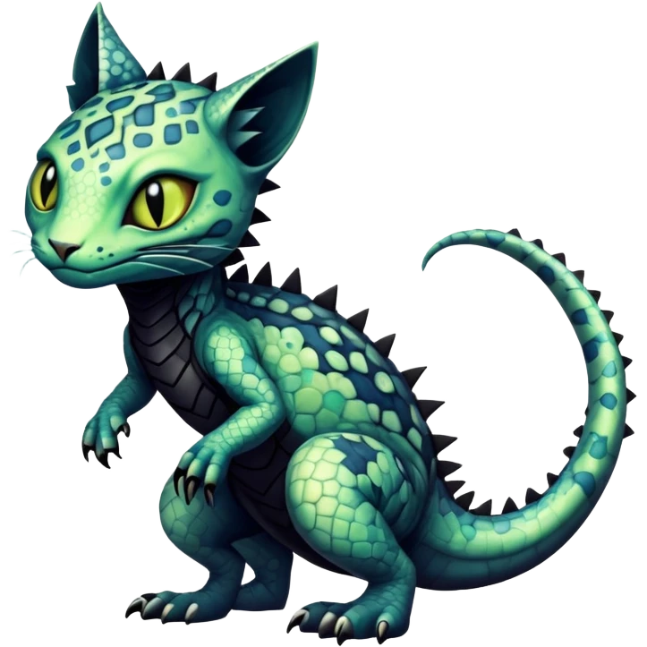 a dark gothic edgy reptilian feline-vernid-fionbri-creature with splash patterns full body emoji