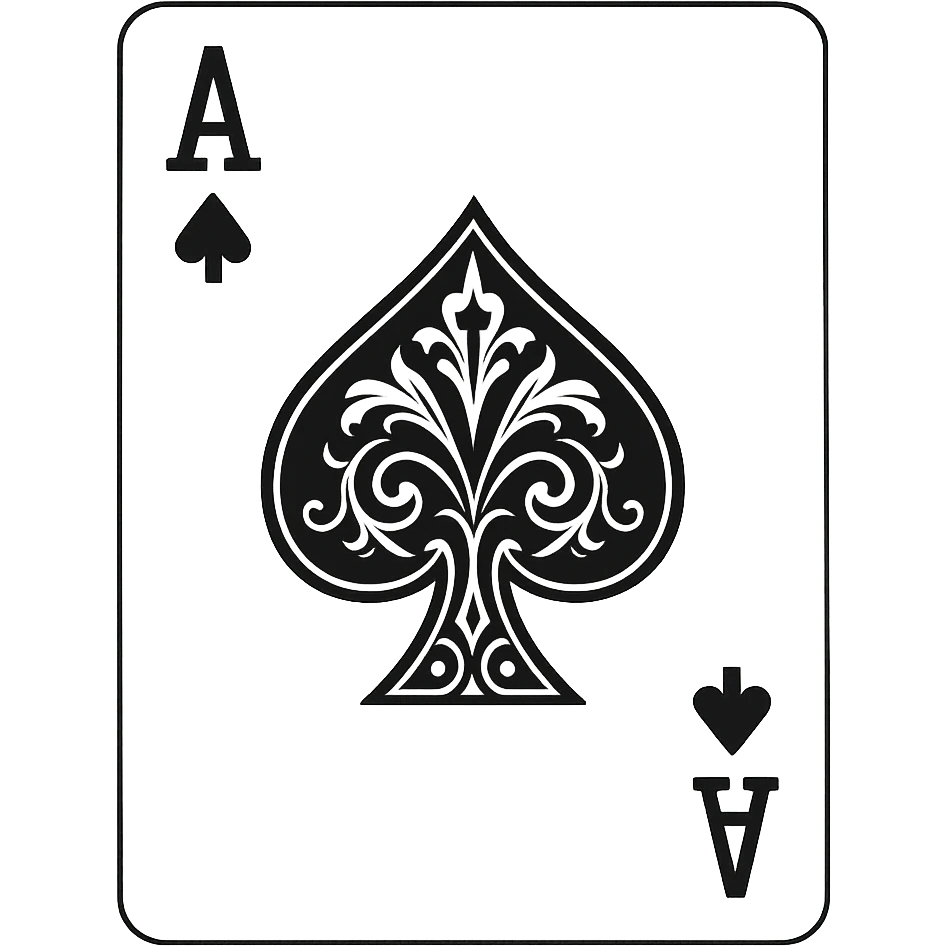 Ace of spades playing card with ornate decorative spade symbol in the center, minimalist line art style emoji