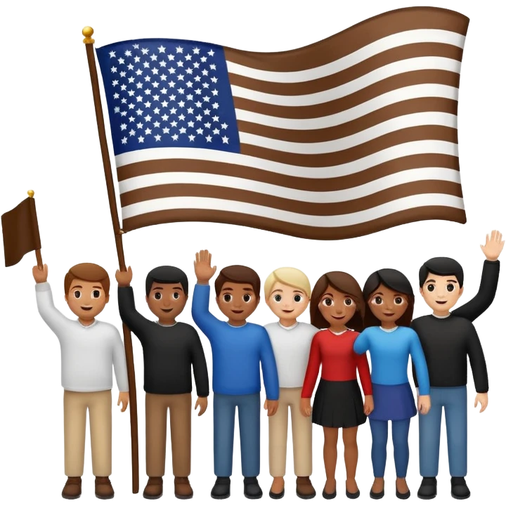 An American flag being carried by brown white Black people emoji