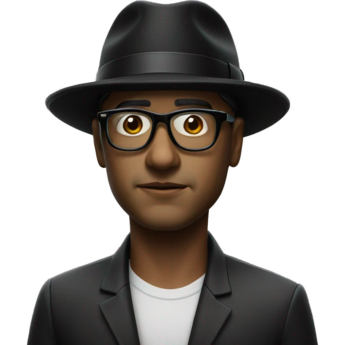 photorealistic serious man in black glasses and black hat emoji