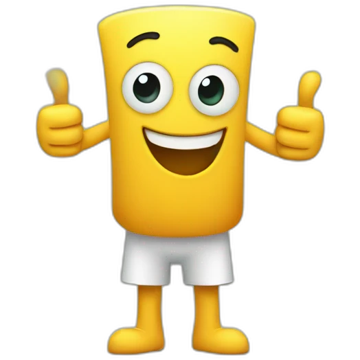 A thumbs-up icon with eyes arms and legs. Looking happy emoji
