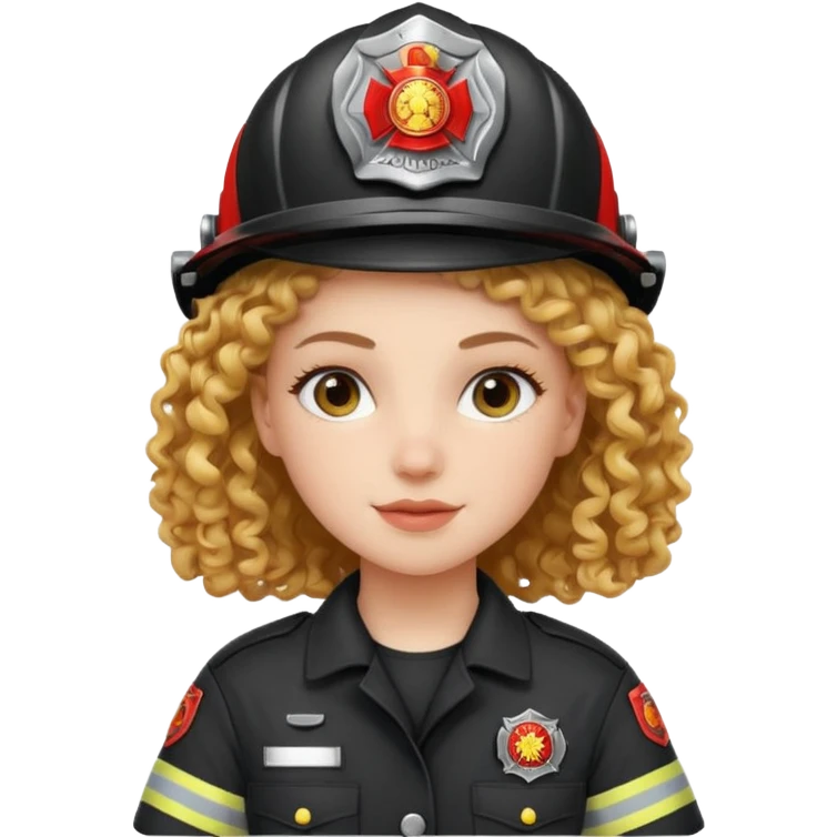 Firefighter white girl curly hair with Black uniform emoji