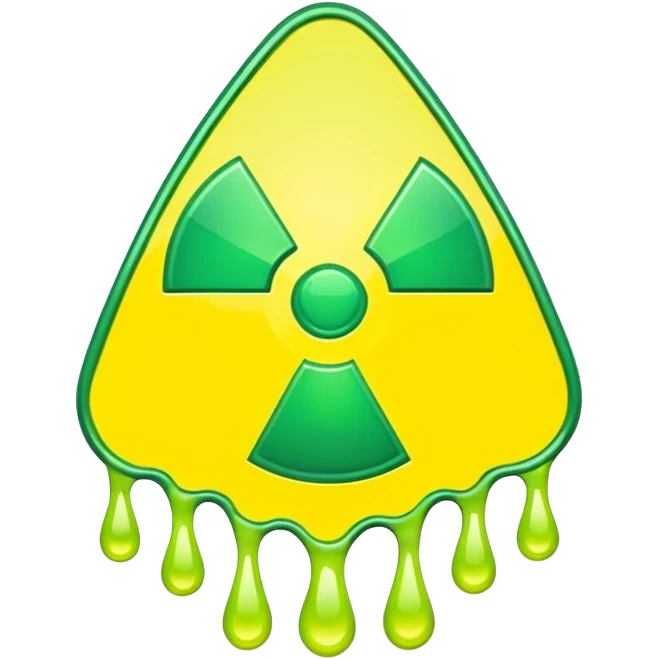 radioactive hazard symbol stylized to look like it is melting. The symbol is bright neon green and toxic yellow, with smooth dripping edges like liquid. emoji