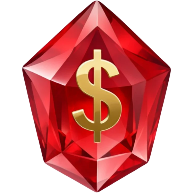 Red crystal with a $ drawn in the center of the crystal. emoji