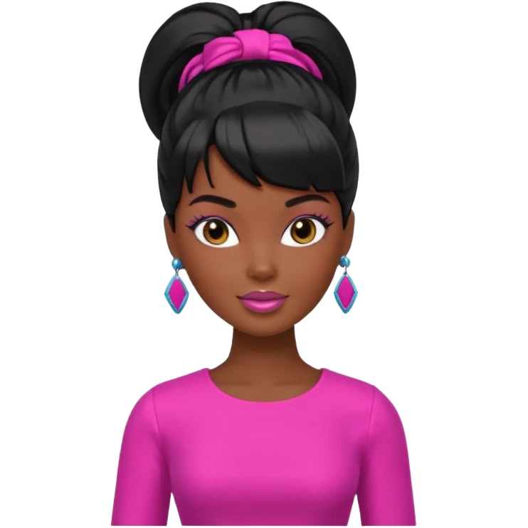 Dark Black barbie with ponytail and swoop bang emoji