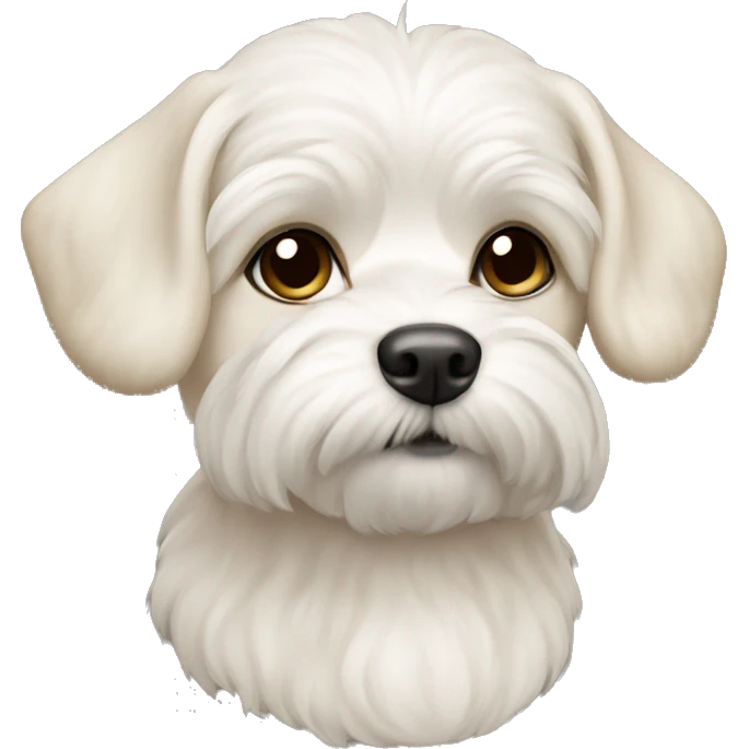 Maltipu dog named Misha is white with a white-beige ear emoji