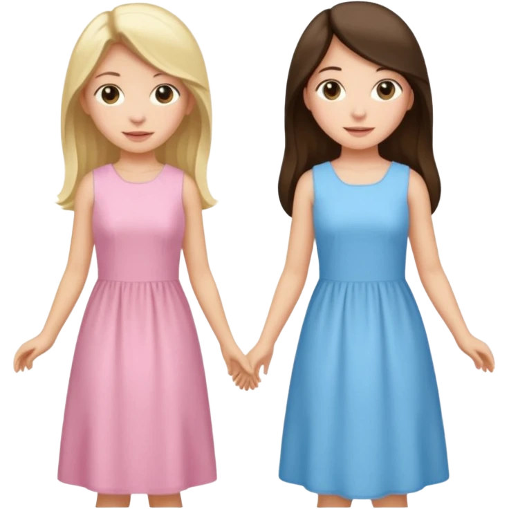 blonde girl in light blue dress and long haired brunette girl in light pink dress emoji