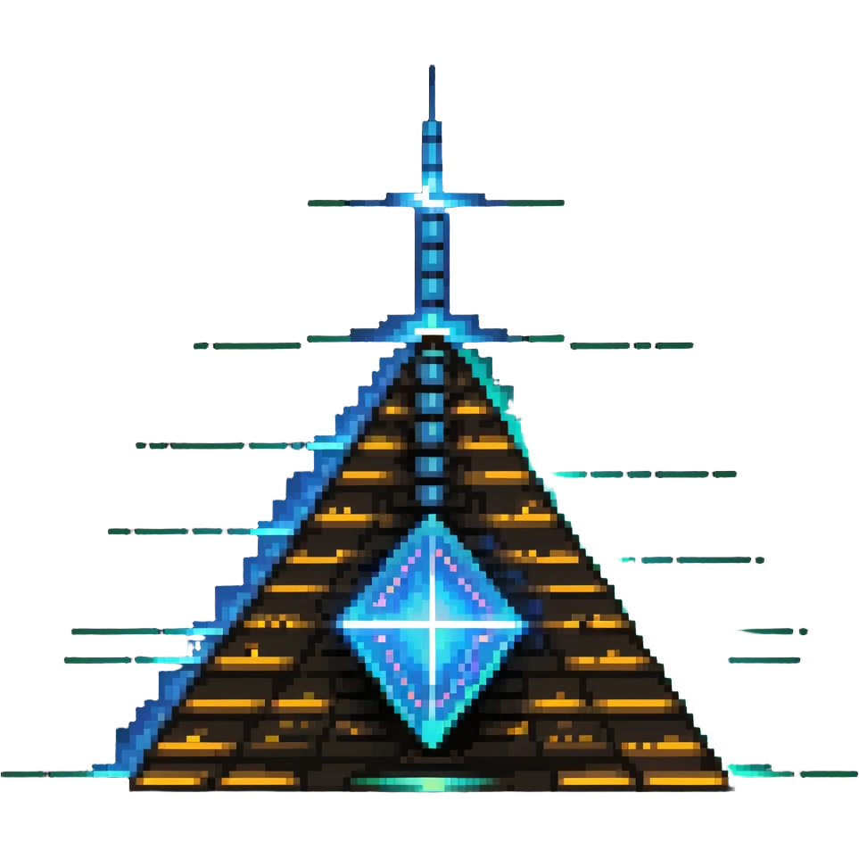 pyramid with glowing technology core and power lines emoji
