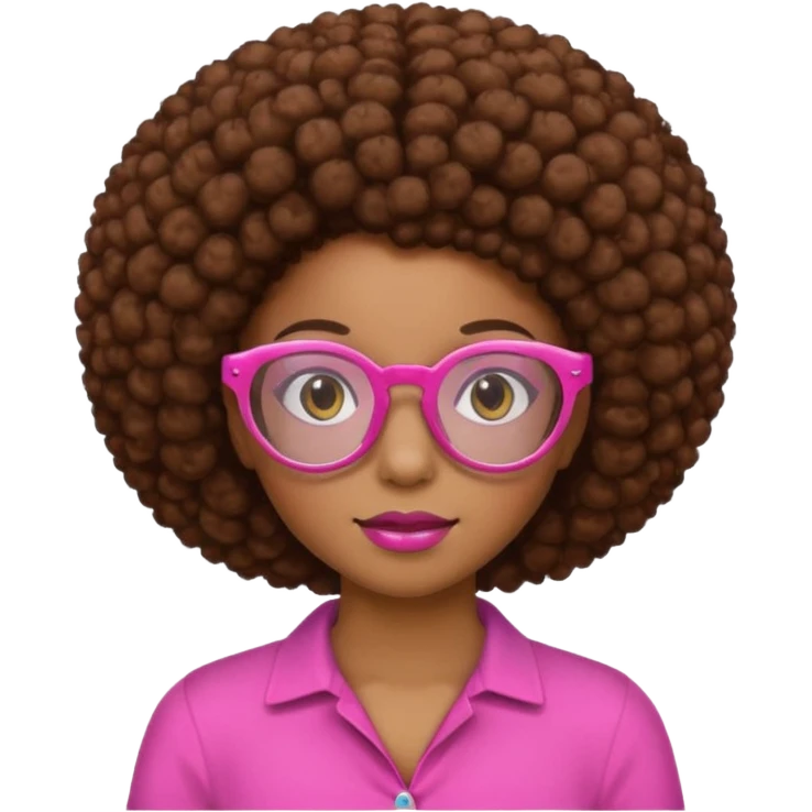 Girl with brown Afro and pink glasses  emoji