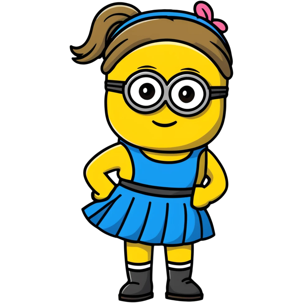 girly minion with skirt and ponytail emoji