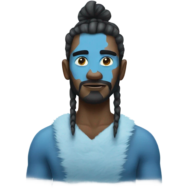 A man of an ice tribe with a manbun and blue skin emoji