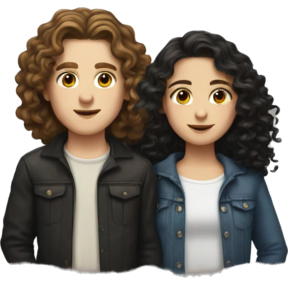white boy with brown wavy hair and white girl with long black curly hair emoji