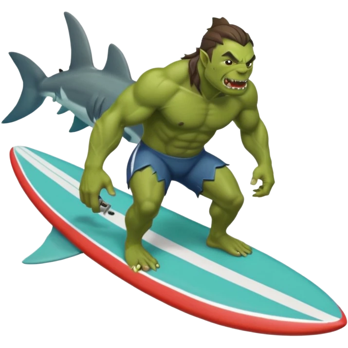 orc make with a shark-shaped board, centered emoji