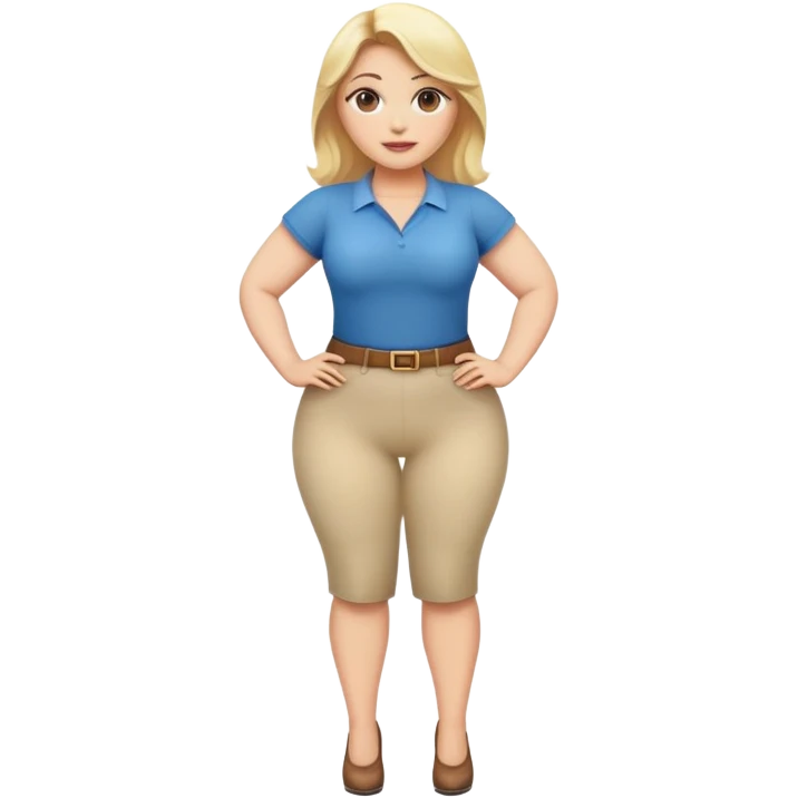 fullbody voluptuous blonde woman, realistic emoji style, confident stance, safe for work, happy emoji
