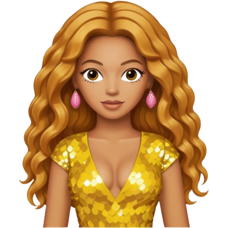Beyonce with long strawberry blonde hair, yellow sequin outfit emoji