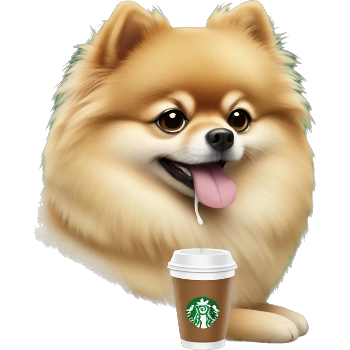 Pomeranian drinking Starbucks  emoji