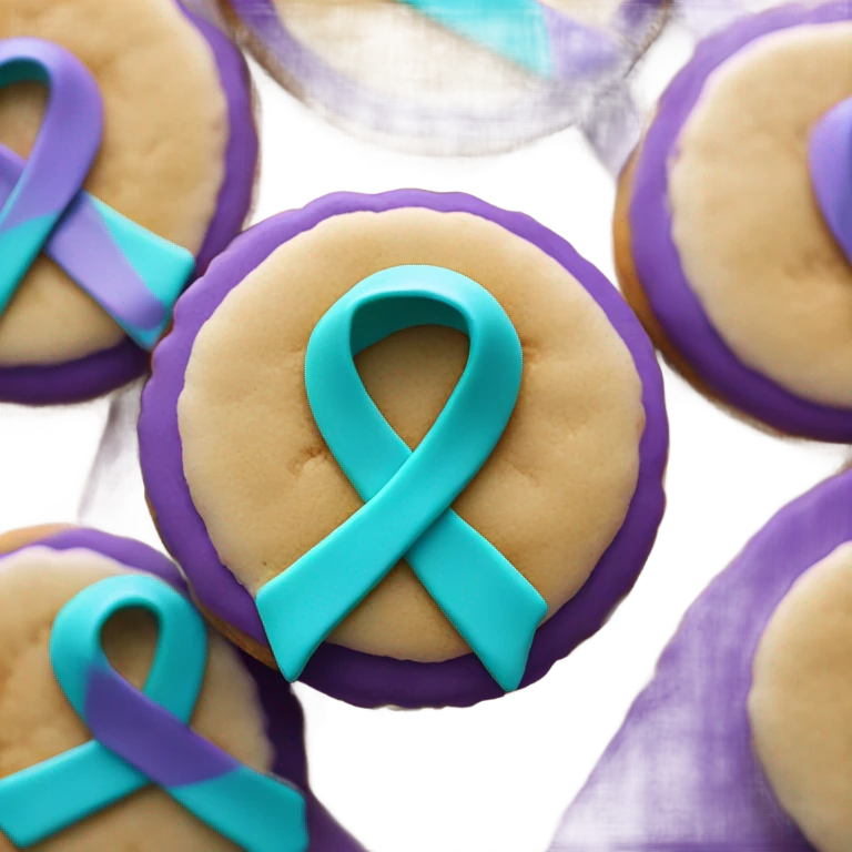 Purple teal Suicide awareness ribbon on heart cookie emoji