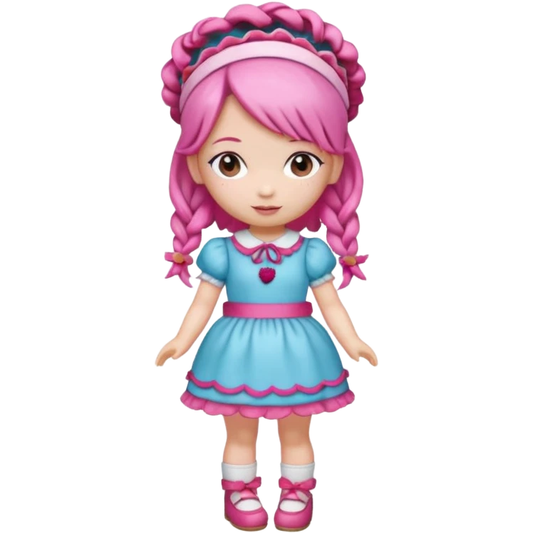 Isolated detaile illustration incredibly raspberry torte doll figurine full body with pink hair and a raspberry hairband emoji