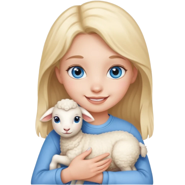 Girl blue eyes with happy cute lamb emoji